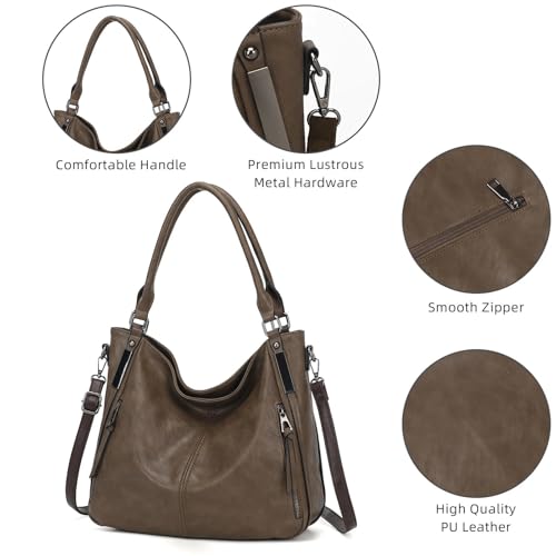 Shoulder Handbags for Women Large Soft Casual PU Leather Hobo Tote Purses - color: Khaki