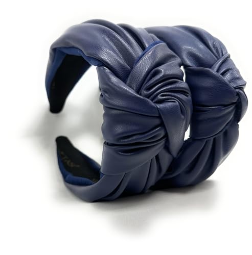 Chunky 2.5 Inches Knot Top Navy Blue Headbands for Women, Trendy Head bands for Women's Hair Leather Knotted Headband for Women is a Womens Head band Fashion Designer Girl - color: Chunky Navy Blue