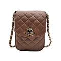 Phone Crossbody Bags for Women Small Vegan Leather Mini Shoulder Wallet Card Quilted Purse - color: C - Brown & Gold