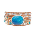 YGLINE Natural Stone Beaded Healing Wax String 5 Wraps Bracelets - color: blue agate