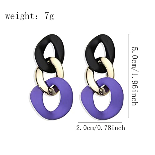 Charm Elegant Hollow Color Chain Acrylic Geometric Temperament Dangle Drop Earrings Bohemian Minimalist Hypoallergenic Jewelry Gift - color: Black Purple earrings
