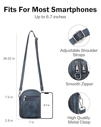 FADEON Small Purses for Women Crossbody Bags, Designer PU Leather Mini Cross Body Purse Travel Shoulder Bag Card Slots - color: Blue