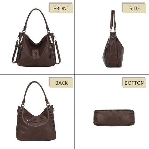 Shoulder Handbags for Women Large Soft Casual PU Leather Hobo Tote Purses - color: B-coffee