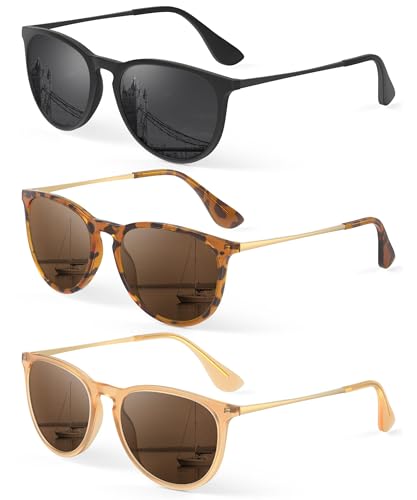 KALIYADI Sunglasses Womens Polarized Womens-Sunglasses: Trendy Sun Glasses with UV400 Retro Style for Party Beach Shopping - color: C10 Black/Grey + Leopard/Brown + Khakik/Tea Brown