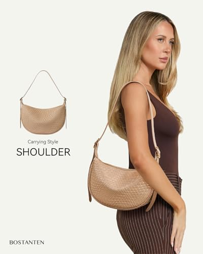 BOSTANTEN Purses for Women Crescent Crossbody Bag Vegan Leather Shoulder Hobo Handbag Adjustable Strap - color: Small Apricot