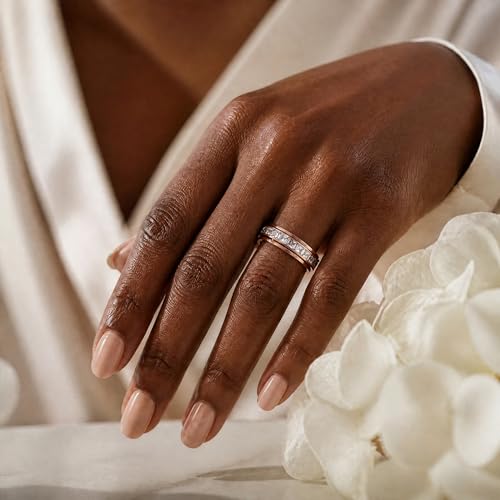 6mm Titanium Fidget Rings for Women Anxiety Relasing, Full Cubic Zirconia Ring Eternity Wedding Band Ring Love Statement Jewelry, Hypoallergenic Stainless Steel Gold Rings for Women No Tarnish - color: rose gold-fidget