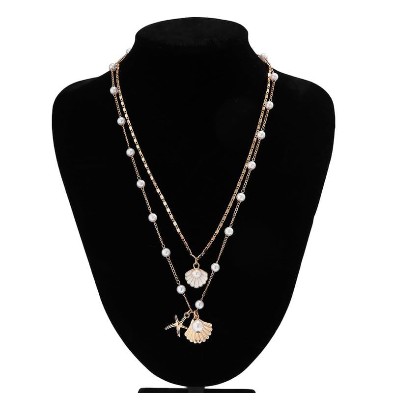 Layered Charm Necklace Boho Summer Jewelry Beach Vacation Gift for Women Surfer Accessories Gold-Filled Chain Summer Jewelry - color: A3