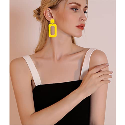 ANXIN STORE Boho Minimalist Multicolor Acrylic Geometric Square Hollow Pendant Neon Nightclub Earrings Vintage 80s 90s Party Accessories Womens - color: yellow hollow earrings