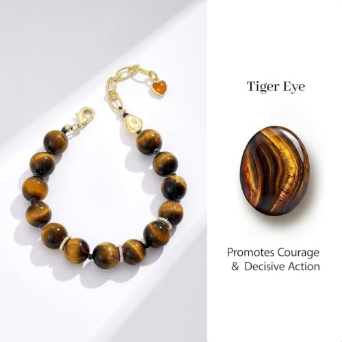 KissYan Beaded Bracelets for Women, Colorful Natural Stone Boho Bead Bracelet for Beach, Handmade Dopamine Gemstone Summer Jewelry Gifts - color: Tiger Eye