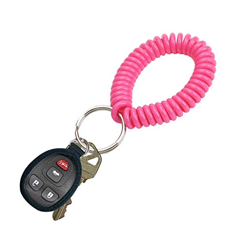 Lucky Line 2” Diameter Spiral Wrist Coil with Steel Key Ring, Flexible Wrist Band Key Chain Bracelet, Stretches to 12”,unisex,adult Pink, 1 PK (410661) - color: Pink Neon, size: 1 Pack