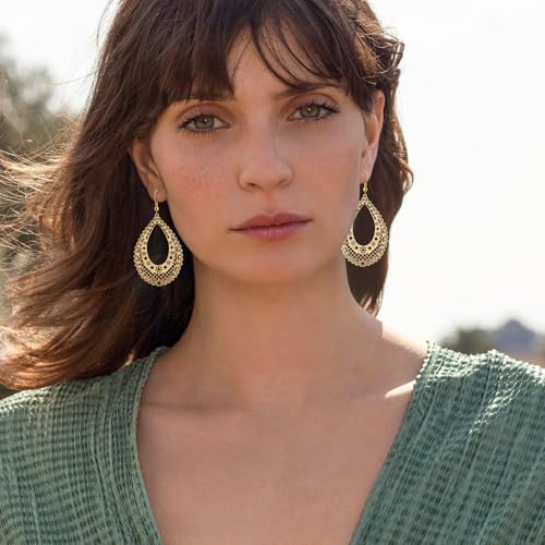 Teardrop Earrings for Women – Intricate Filigree Drop Earrings with Openwork Design, Elegant Dangle Earrings Lightweight Boho Jewelry for Everyday & Special Occasions - Gold & Silver