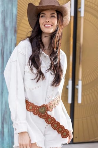 XuoAz Women Wide-Disc-Western-Belt Chunky-Cowgirl Cowboy Belt Concho Country Leather Belt for Dress
