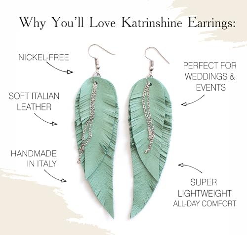 Black shiny Leather Feather Earrings for Women, Lightweight Minimal Boho Dangle Earrings, Small Simple Everyday Jewelry - color: light green