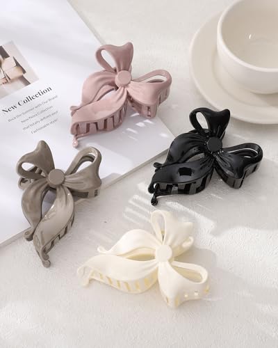 4 PCS Bow Hair Clips Bow Claw Clip for Women, Large Hair Claw Clips for Thin Thick Long Hair Cute Nonslip Bows(White+Black+Grey+Naked Pink) - color: White+Black+Grey+Naked Pink