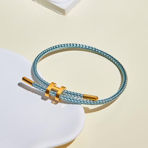 AIMADE Bracelets for Women Adjustable Charm Bracelet, 18k Gold-plated Buckle Design Titanium Steel Wire Rope Women's Gift Jewelry - color: peacock blue