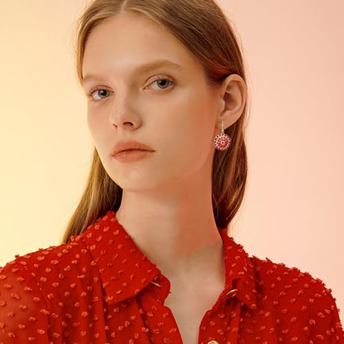 Bohemian Vintage Sliver Geometry Enamel Flower Lightweight Dangle Hoop Earrings Ethnic Handmade Circle Disc Teardrop Earrings For Women - color: Gold Red