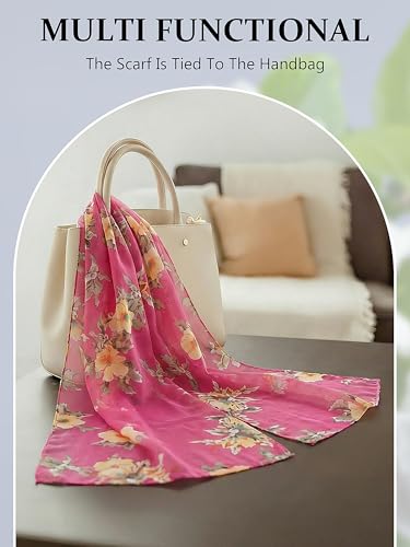 6 Pieces Scarves for Women Ladies Lightweight Silk Gorgeous Floral Pattern Lotus Print Chiffon Scarves - color: Multi Plant