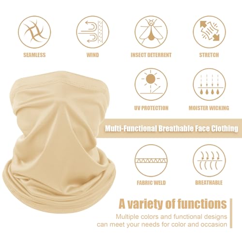 Geyoga 6 Pieces Summer UV Protection Cooling Neck Gaiter Face Clothing Neck Gaiter Mask Scarf Sunscreen Breathable Bandana - color: Light Color