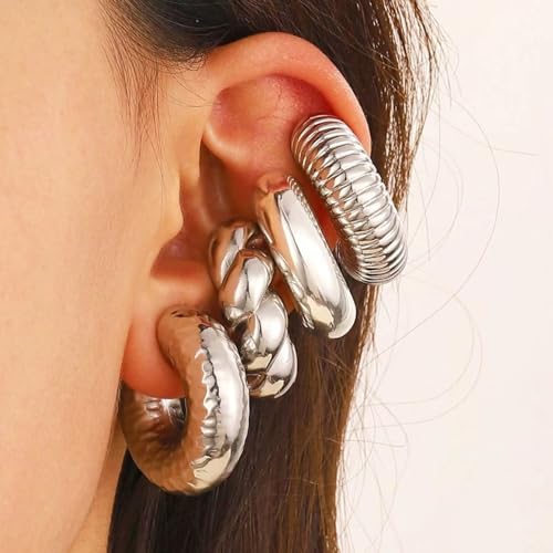 Ear Cuff Earrings for Women Chunky Ear Cuff Colourful Non Pierced Ear Cuff Non Piercing Clip On Cartilage Wrap Cuff Earrings Jewelry Gifts - color: Silver B
