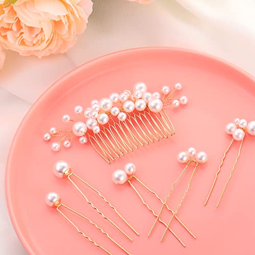Geosar 9 Pcs Wedding Hair Accessories Pearl Hair Pins Women Vintage Hairs Piece Bridal Accessories for Bride Bridesmaids(Gold,Elegant Style) - color: Gold, style: Elegant Style