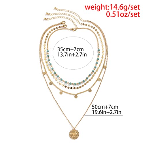 Boho Necklaces for Women Layered Turquoise Beaded Choker Necklace Western Jewelry for Women Sequin Coin Necklace Country Necklace Bohemian Boho Jewelry for Women Western Necklaces Summer Beach Necklace - style: Style A