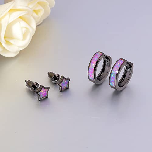 CiNily Huggie Earrings Opal Hinged Hoop Earrings Gold Plated Hypoallergenic Small Hoop Earrings for Women Teen Girls Men Sensitive Ears - color: Purple-Black Gold
