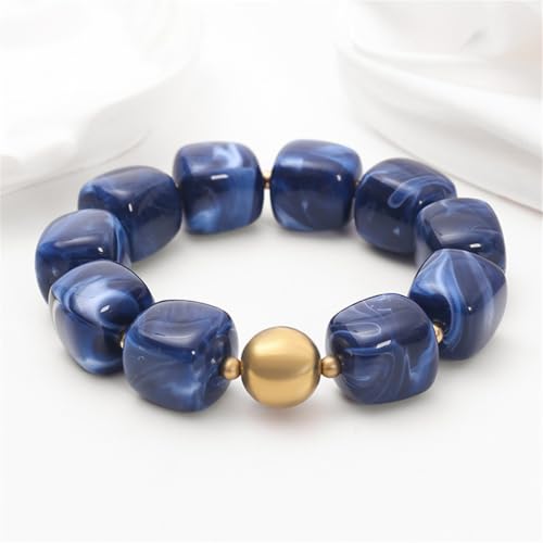 Soyzvteo Chunky Beaded Bracelets Boho Acrylic Geometric Beaded Bangle Bracelet Chunky Statement Jewelry for Women - color: Dark Blue