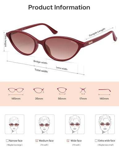 SOJOS Trendy Polarized Oval Sunglasses for Women Retro Chic 90s Shades Lightweight Sunnies SJ2656 - color: Red Frame Red Grading Lens
