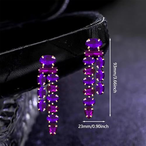 Boho Large Sparkly Rhinestones Teardrop Drop Dangle Earrings Long Tassel Full Crystals Chain Earrings for Women Wedding - style: Purple