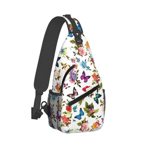 Sling Backpack For Men Hiking Daypack Crossbody Shoulder Bag Travel Chest Pack | Hiking - color: Flower and Butterfly
