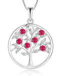 Tree of Life Necklace for Women - Solid 925 Sterling Silver 18K White Gold Plated Birthstone Pendant Jewelry - color: 07-Jul_Ruby