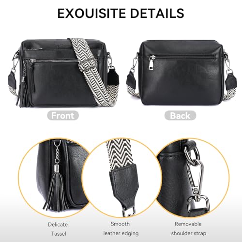 MEITRUE Crossbody Bags for Women, Vegan Leather Crossbody Purse Trendy Multi Pockets Shoulder Handbag with Tassel - color: 05-black