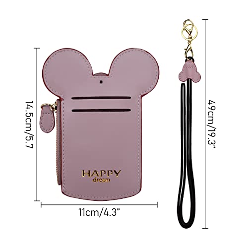 BUUFAN Chic Cute Travel PU Leather Student ID Card Holder Lanyard Neck Pouch Bag With Coin Wallet Purse for Students Women Kids Teens Girls (Purple) - color: Purple