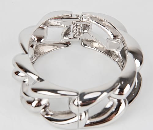 SPUNKYsoul Chain Link Buckle With Rhinestones Cuff Bracelet in Gold, Silver Rose Gold and Gun Metal for Women - style: "Athena" Chunky Silver
