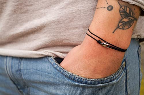Made by Nami Nautical Rope Bracelet for Men Waterproof & Adjustable Wrap String Bracelets with Snap Hook Gift for Him - color: Black Silver