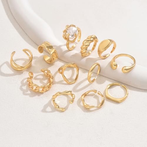 Chunky Gold Rings for Women Non Tarnish Silver Chunky Rings Set Adjustable Thick Statement Ring Gold Stackable Ring for Women Trendy Fashion Silver Jewelry - style: Style1