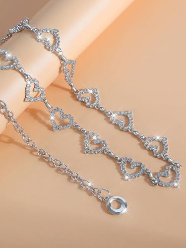 TEBIEKOY Heart Chain Waist Chain for Women, Y2K Floral Belly Chain Body Jewelry with Layered Links for Party, Festival & Night Out - style: Silver Heart