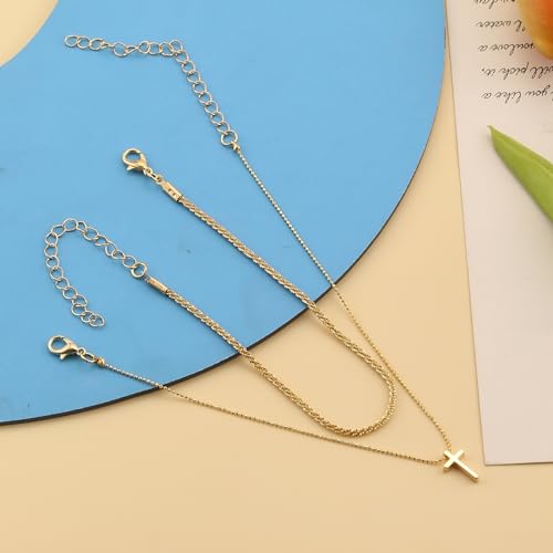 Ankle Bracelets for Women Gold Silver Layered Glitter Anklet for Women Waterproof Beach Cross Anklet Set Dainty Summer Foot Jewelry - color: Gold Cross Layered