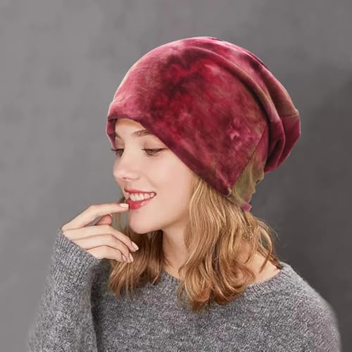 Women's Slouchy Beanie Cap Chemo Headwear Hats Scarf - color: H - Wine Yellow