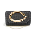Straw Clutch Purses for Women,Summer Beach Bag,Woven Evening Handbags with Chain,Trendy Metal Handle Purses 2026 - color: Black