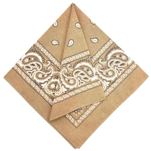 MDSTYLE 100% Cotton Bandana for Men & Women 22" x 22" Paisley Pattern Handkerchief Headband Scarf - color: Tan
