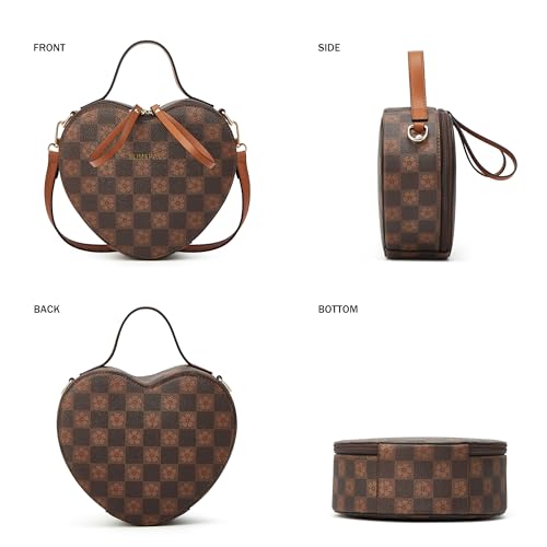 Crossbody Purse for Women Small Crossbody Bags Trendy Vegan Leather with Adjustable Shoulder Straps Gift for Mother Wife Mom - color: Checkered Coffee Heart Shape