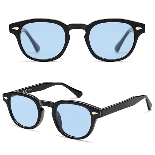SOJOS Retro Small Round Sunglasses for Men Women Trendy Circle Style UV400 Lenses Unisex Sun Glasses SJ2251 - color: Black/Blue