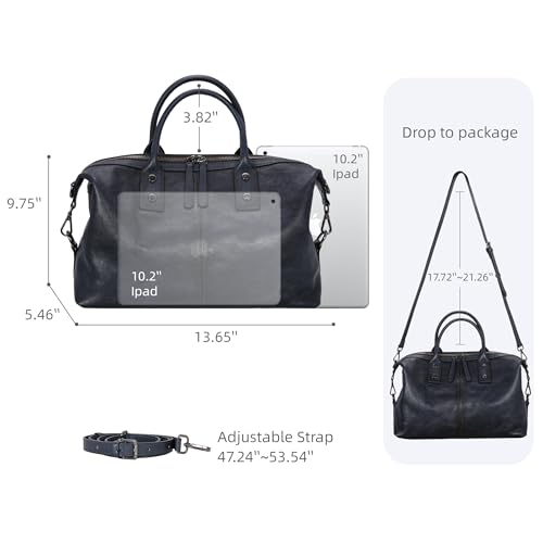 Iswee Genuine Leather Satchel Tote Bag Top Handle Handbag Designer Shoulder Bag Large Capacity Cross Body Bag - color: Navy Blue