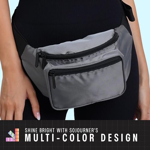 Gray Fanny Pack Belt bag - Crossbody Waist Bag for Men or Women - Hands-Free, Waterproof Large Bumbag for Hiking, Running, and Travel - color: Gray Sheen