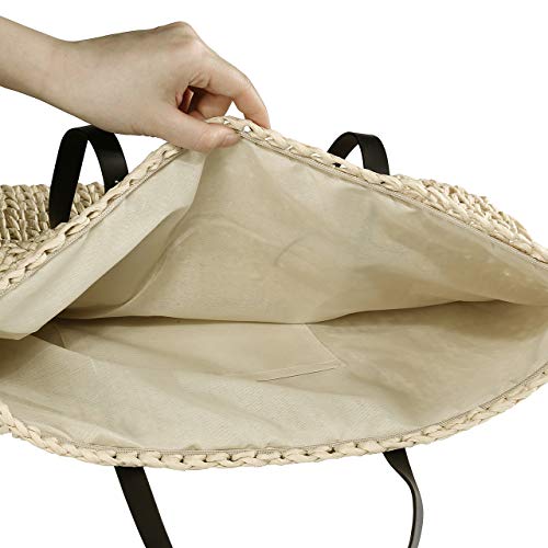 Ayliss Women Straw Woven Tote Large Beach Handmade Weaving Shoulder Bag Purse Straw Handbag - color: Beige