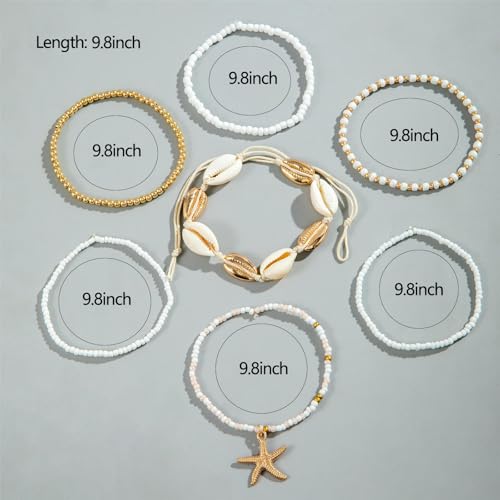 Shell Anklets Bracelet for Women Waterproof Surfer Starfish Bracelet Puka Shell Anklet Colorful Boho Stack Stretch Bead Bracelet Set Hawaii Summer Beach Vacation Foot Jewelry - color: White
