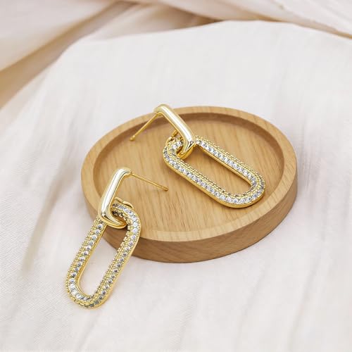 Gold Earrings for Women Trendy, Simple Dainty 14K Gold Plated Paperclip Square Chain Link Dangle Hoops Earrings Pin Stud Huggie Earrings Lightweight Hypoallergenic Minimalist Aesthetic Gold Jewelry for Christmas Gifts - color: link huggie earrings-gd