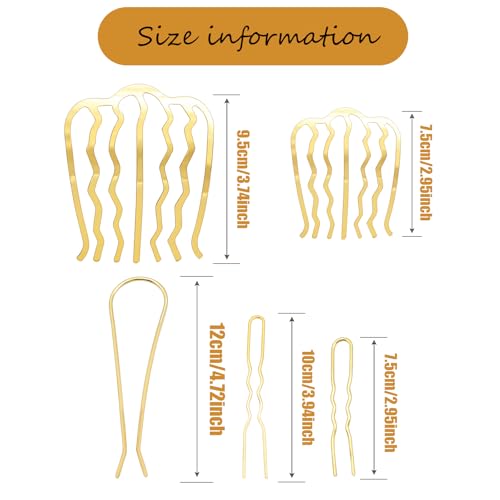 11 Pieces Hair Side Combs Metal Hair Fork Clip French Twist Comb Updo Hair Stick, U-Shape Teeth Styling Tools Messy Bun Maker Vintage Hairstyle Pins Accessories for Women and Girls (Gold) - color: Gold