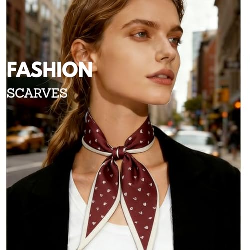 CHLINS 4PCS Satin Head Scarf for Women, Neck Hair Purse Handbag Accessory Fashion Versatile Thin Long Strip Scarf - color: Cashew